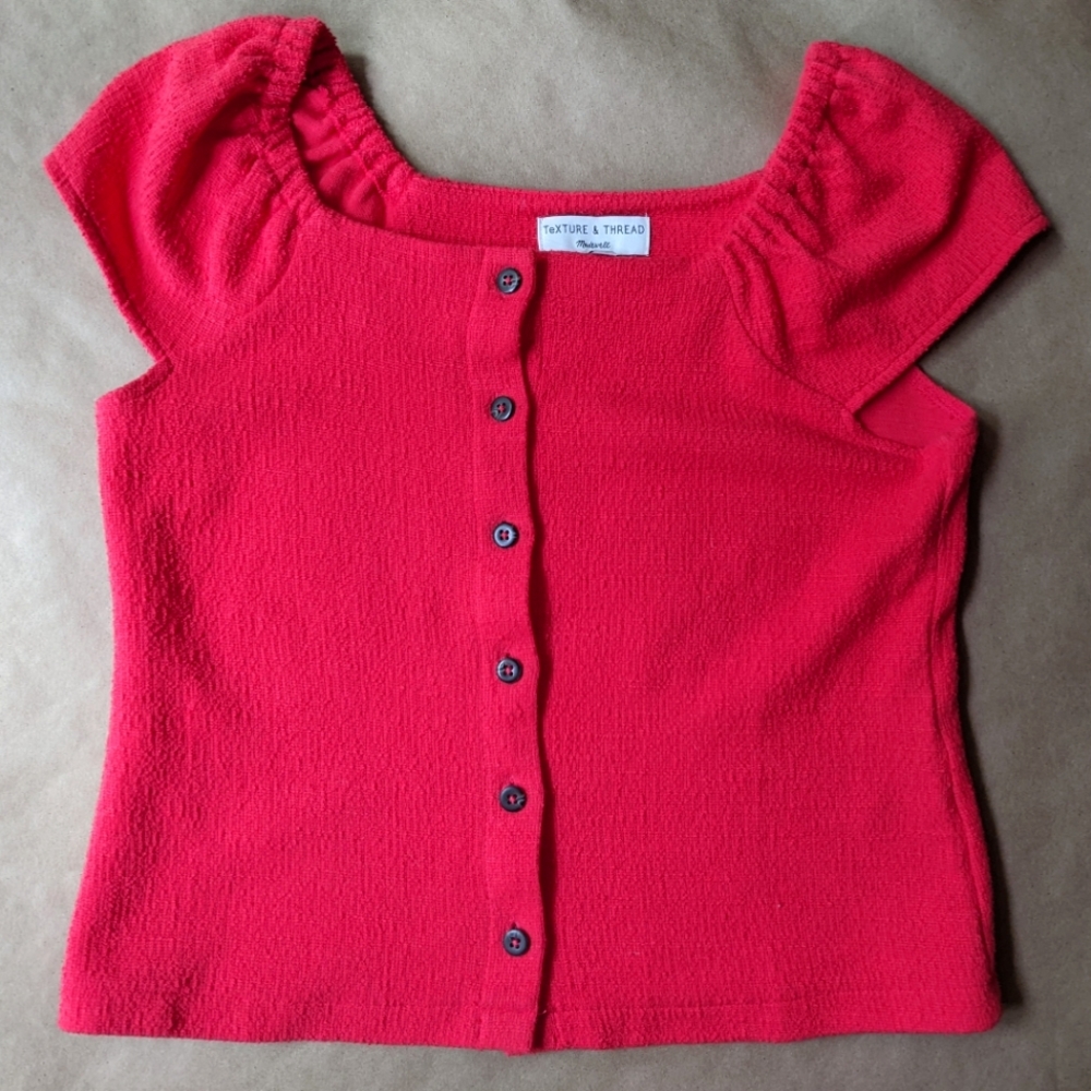 Madewell Texture and Thread Button Front Peasant Top XS